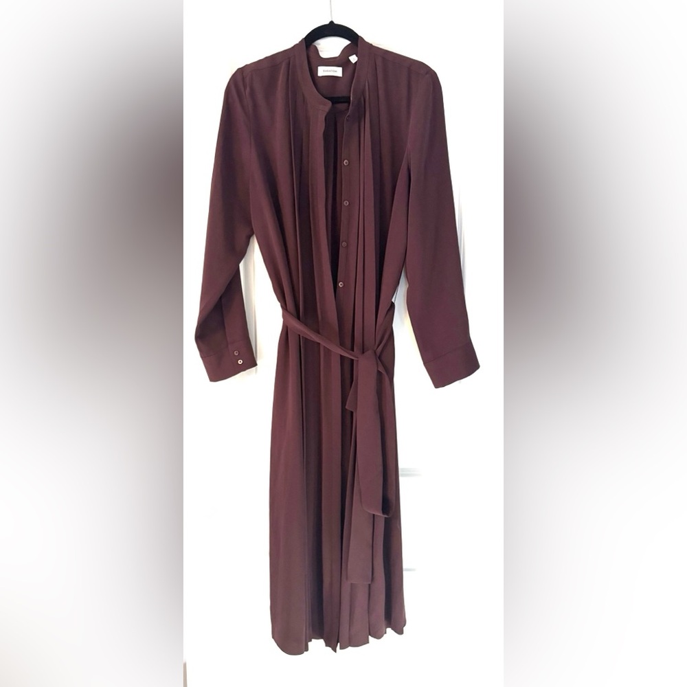 Babaton burgundy maroon Mandarin collar Long Sleeve midi shirt Dress